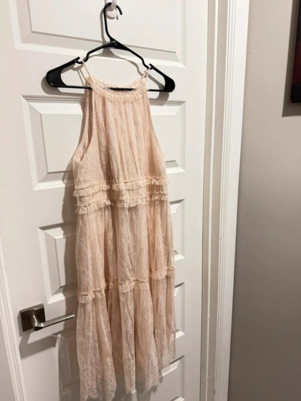 Calvin Klein Cream Lace Halter Tiered Midi Dress